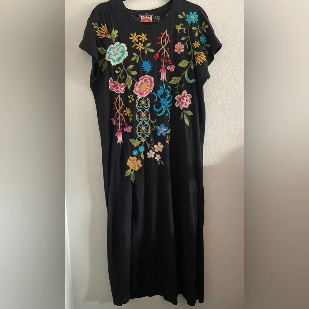Johnny Was Maxi Dress Black Embroidered Boho S/M - Picture 2 of 7